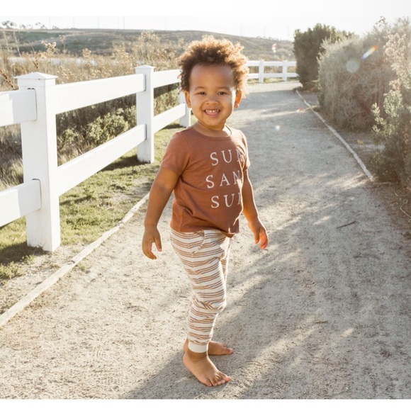 Rylee + Cru Cream and Brown Striped  terry Joggers - Picture 3 of 3